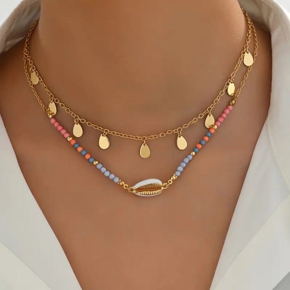 Layered double Strand Shell Bead Necklace